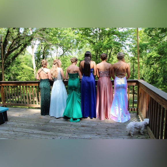 XSCAPE dress, David’s Bridal. Very form fitting around waist, ball gown style. - Picture 8 of 8